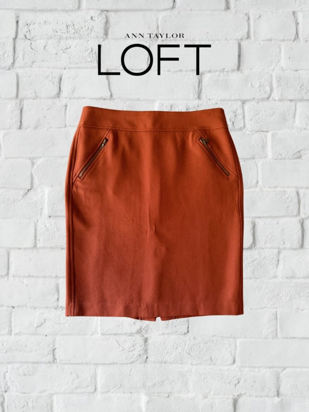LOFT Ann Taylor | Orange Rust Pencil Skirt Stretch - Fall Midi Preppy - Size 8